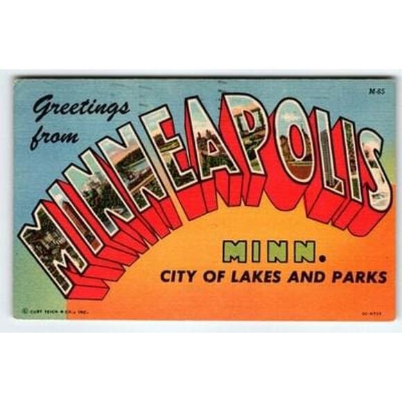 Vintage Linen Postcard Greetings from Minneapolis MN City of Lakes - Picture 1 of 2